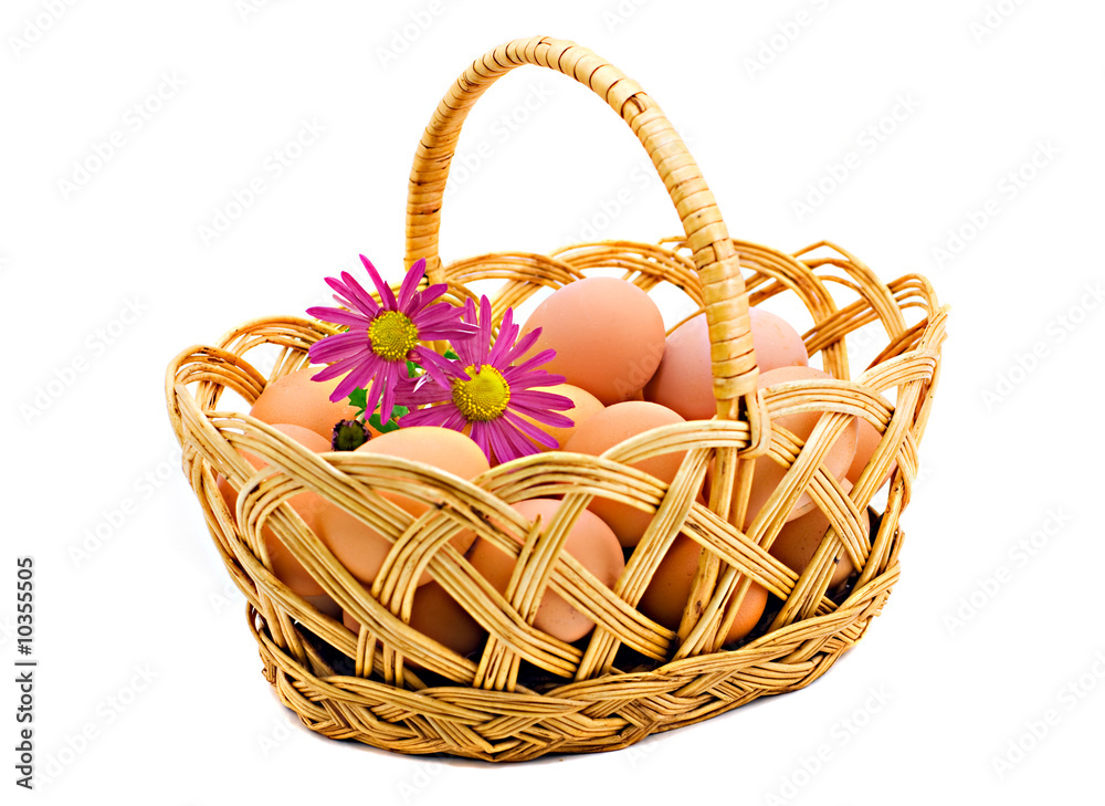 Basket with eggs the isolated on a white background
