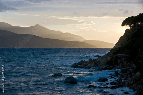 Sunset in the bay of Biodola, Isle of Elba, Livorno, Italy.