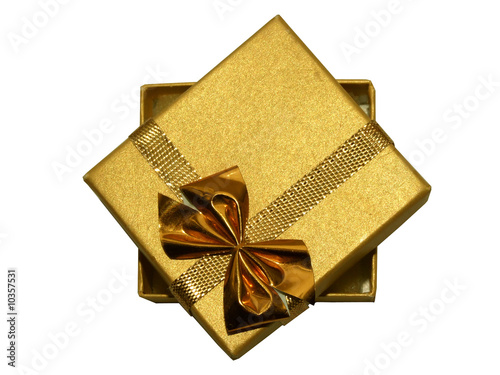 Golden gift box isolated on white, with clipping path