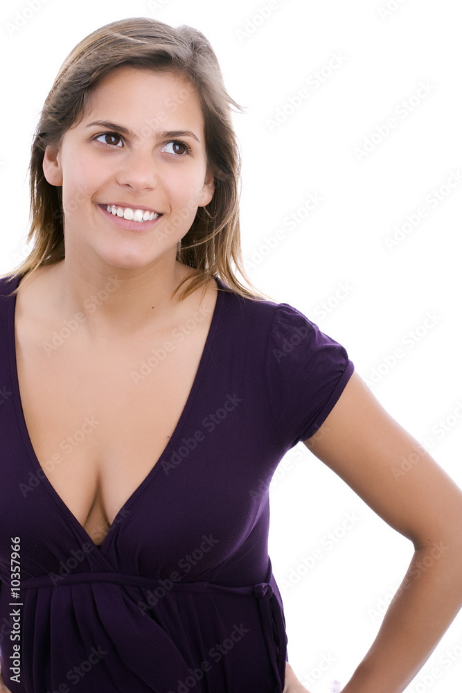 Hot schoolgirl posing isolated over white background Hot schoolgirl posing isolated over white background