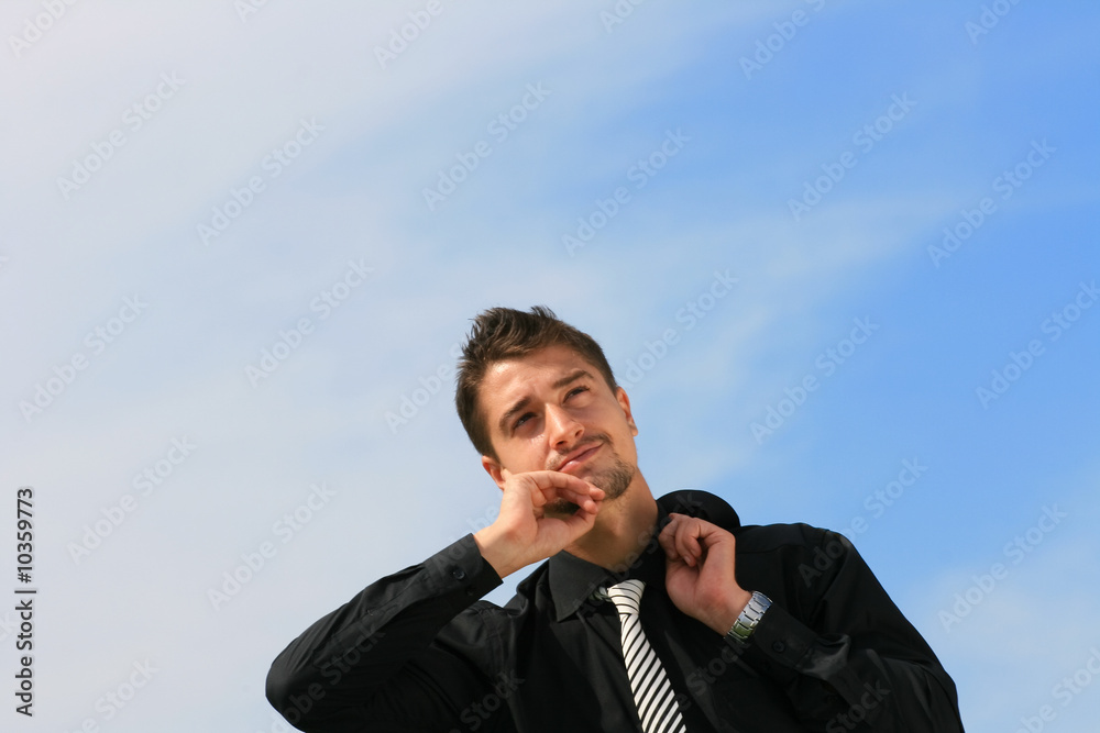 Business man making decisions about future moves. Business man making decisions about future moves.
