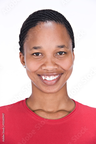 classic portrait of african american woman with red t-shirt