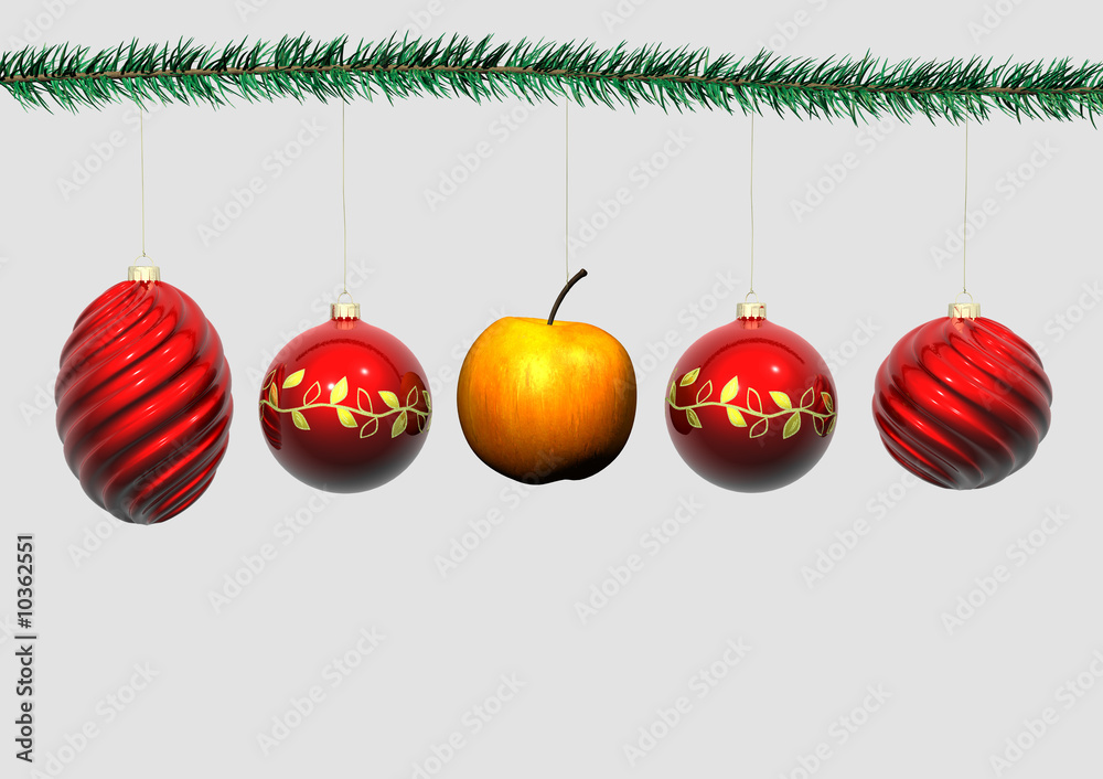 Christbaumschmuck mit Zweigen und Weihnachtskugeln Christbaumschmuck mit Zweigen und Weihnachtskugeln