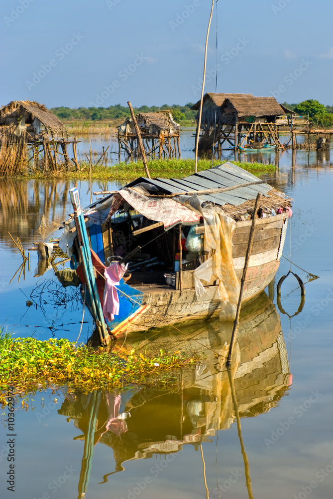 Houseboat on the Tonle Sap lake, Siem reap. Cambodia.