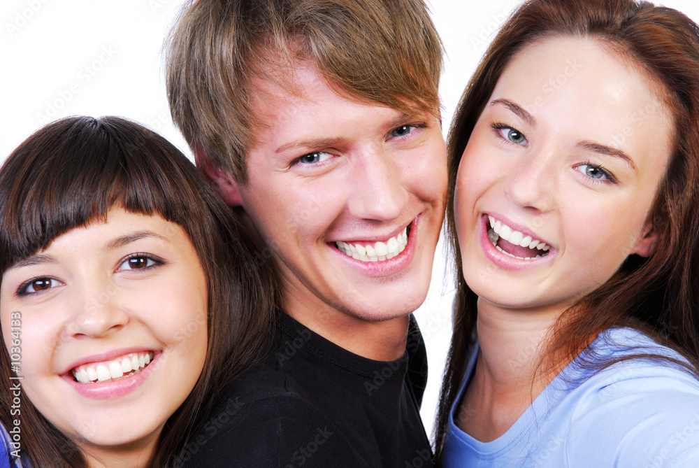 Isolated portrait of three beautiful teenagers laughing Isolated portrait of three beautiful teenagers laughing