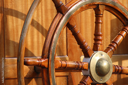 Wooden rudder in a ship.