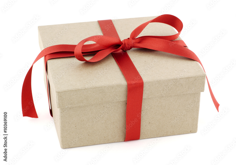 Caja regalo de carton reciclado con lazo rojo foto de Stock | Adobe Stock