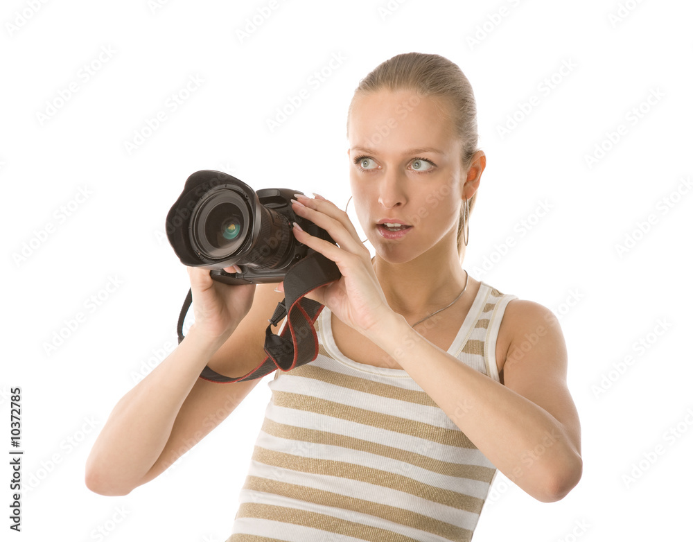 the young pretty woman with photographic camera the young pretty woman with photographic camera