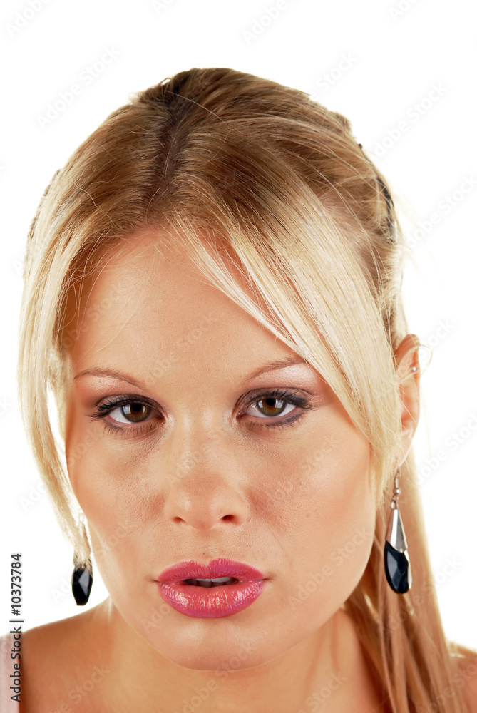 Attractive blonde female beauty against white background Attractive blonde female beauty against white background