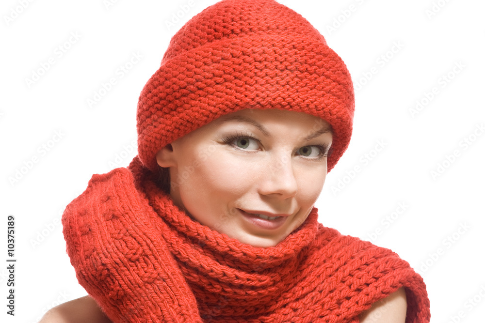 winter portrait of a beautiful young woman in red hat winter portrait of a beautiful young woman in red hat