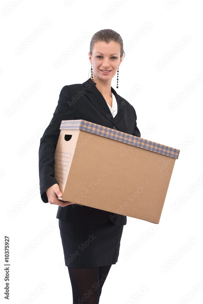 businesswoman holding cardboard for movinh house concept businesswoman holding cardboard for movinh house concept