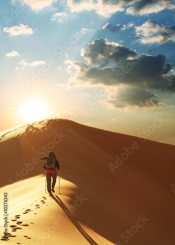 Hike in sand desert