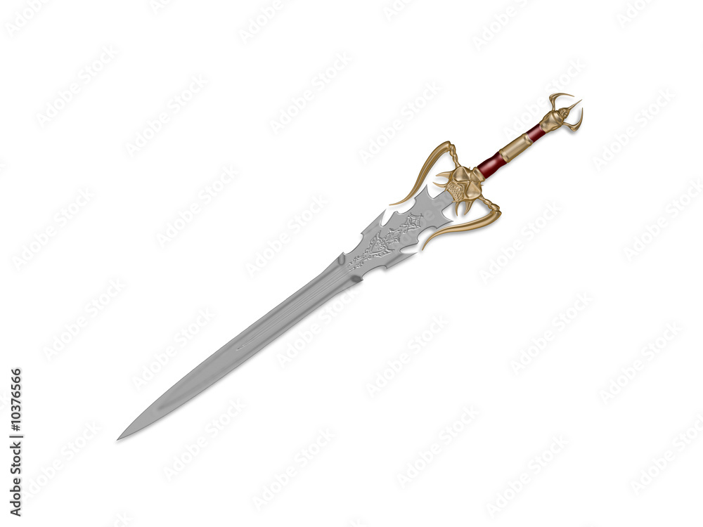 The image of the sword laying on a background, 3D rendering The image of the sword laying on a background, 3D rendering