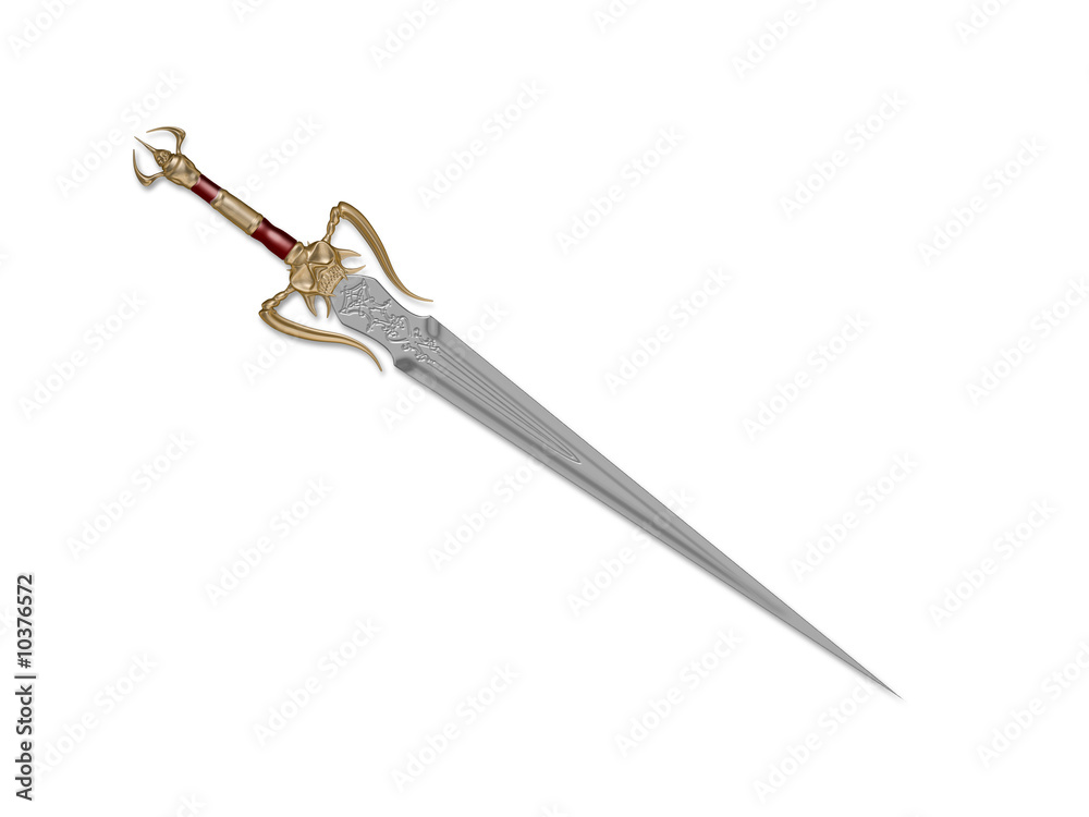 The image of the sword laying on a background, 3D rendering The image of the sword laying on a background, 3D rendering