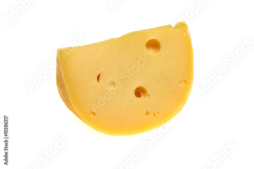 Isolated yellow hard cheese piece. Cuisine and food.