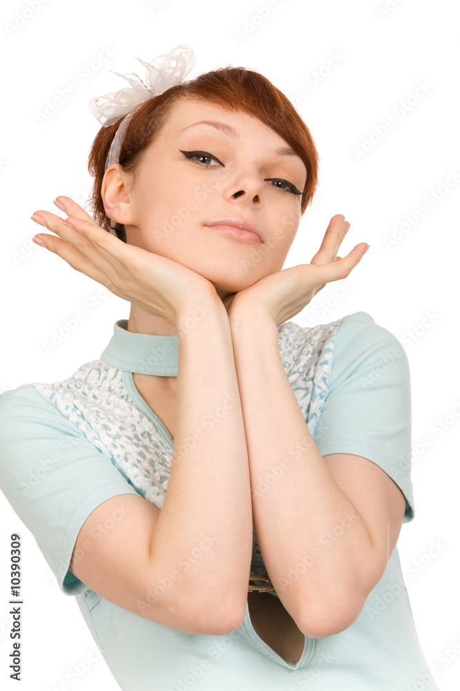 portrait of pretty woman on a white background portrait of pretty woman on a white background