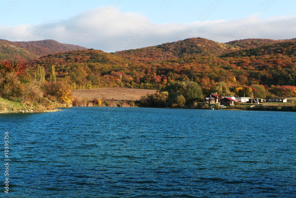 Picturesque rural landscapes on lake