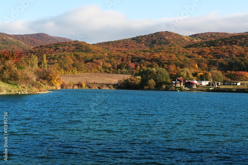 Picturesque rural landscapes on lake