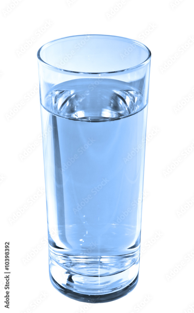 glass of water toned in blue over white background glass of water toned in blue over white background
