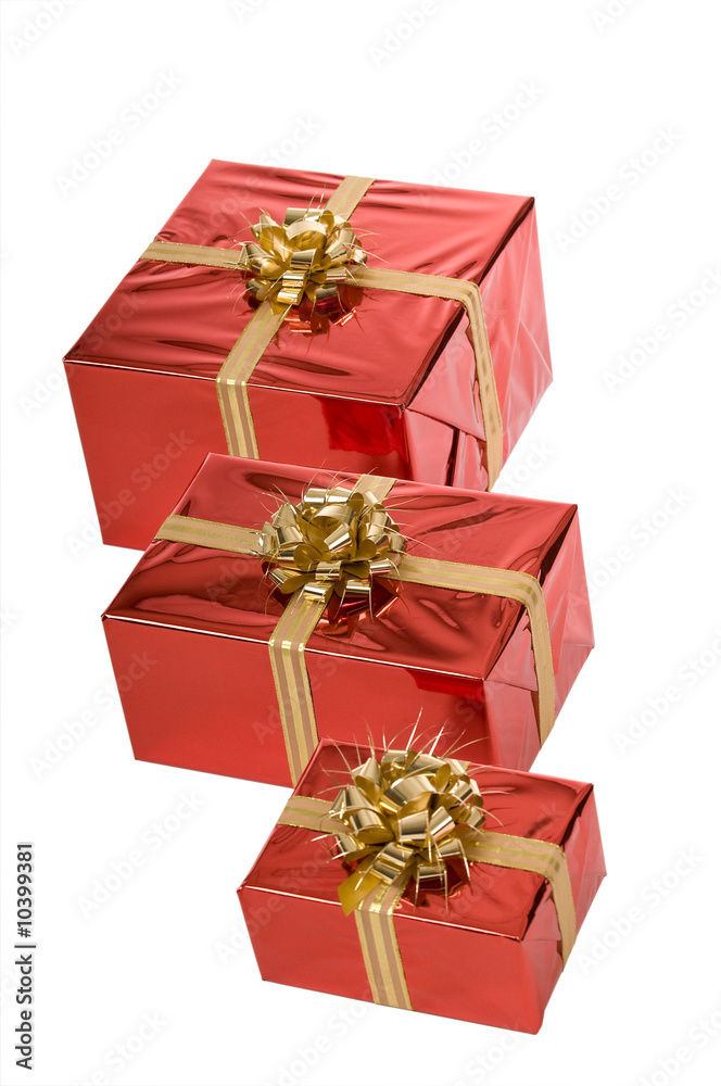 Obraz premium Top view of three Christmas presents isolated
