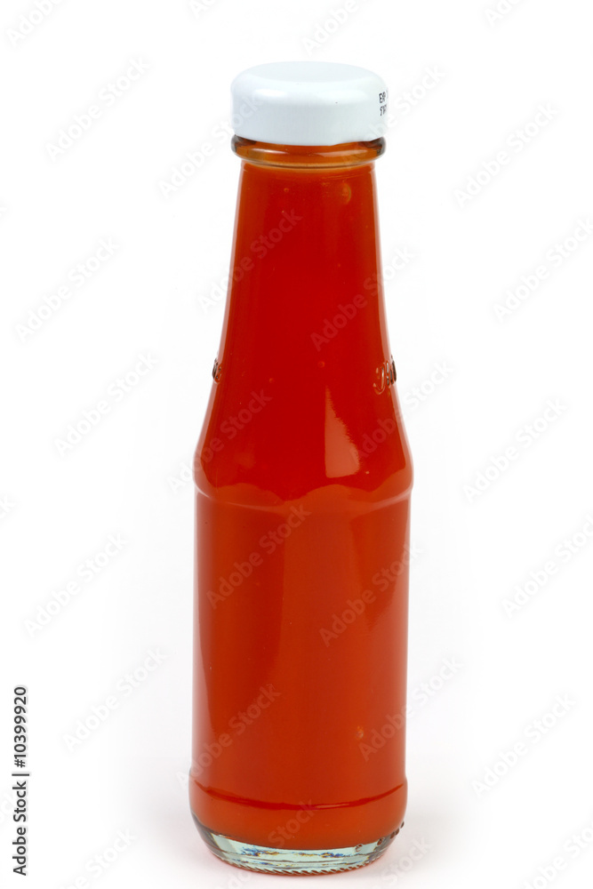 isolated bottle of red tomato and chili ketchup
