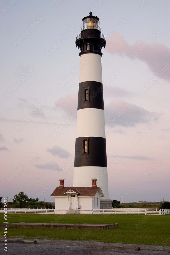 The Bodie Island Lighthouse in the Outer Banks at Dusk