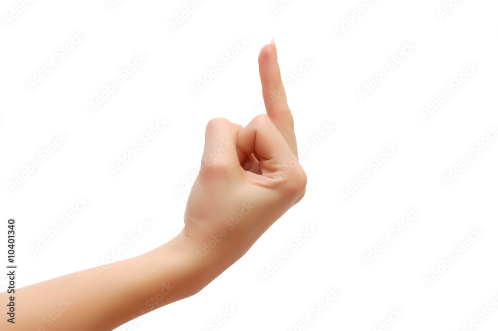 Middle finger of a hand isolated on white background