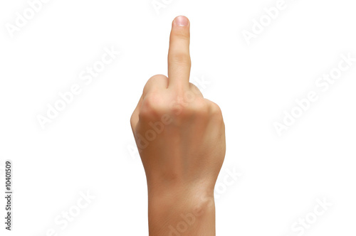Middle finger of a hand isolated on white background