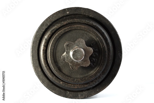 Old dirty dumbbells isolated on white background.