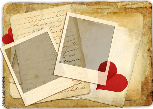 vintage romantick background with hearts and love letter photo