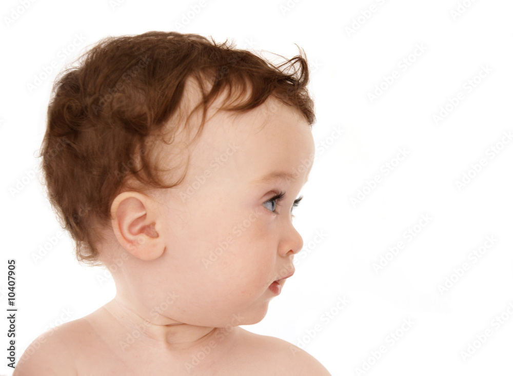 pretty serene little girl profile on white background pretty serene little girl profile on white background