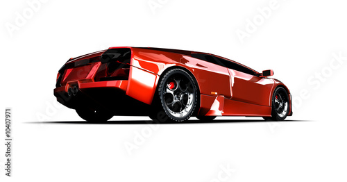 Rear view of a red sports car isolated on white. 3D render.
