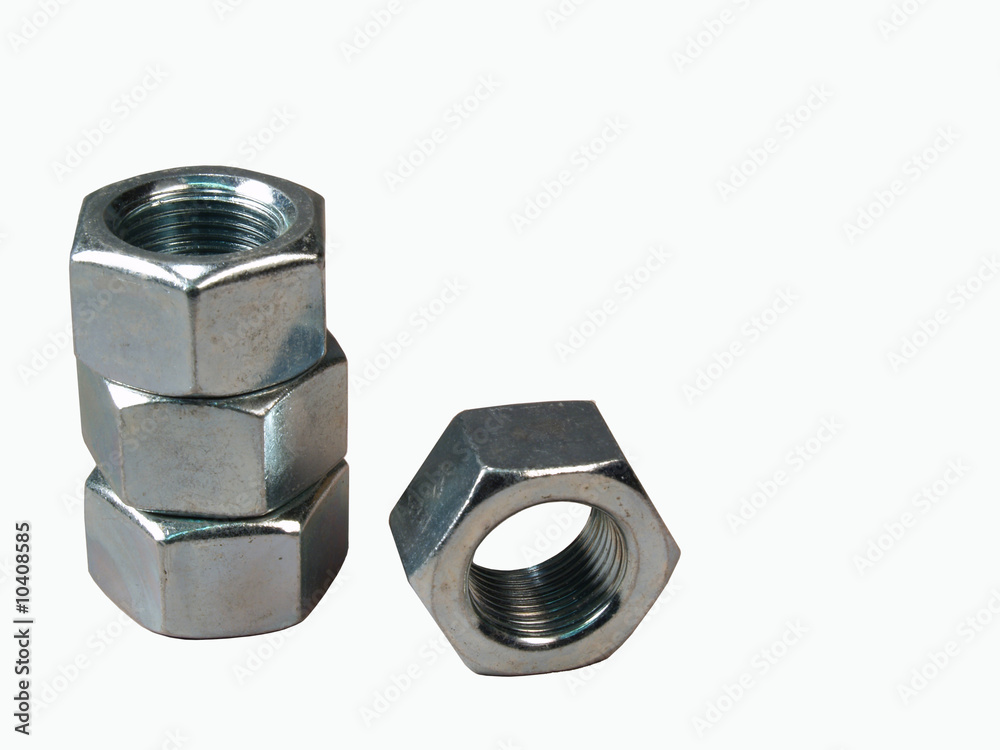 Large hex nuts on white Large hex nuts on white