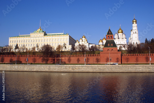Moscow Kremlin wall, cathedrals, palace and river