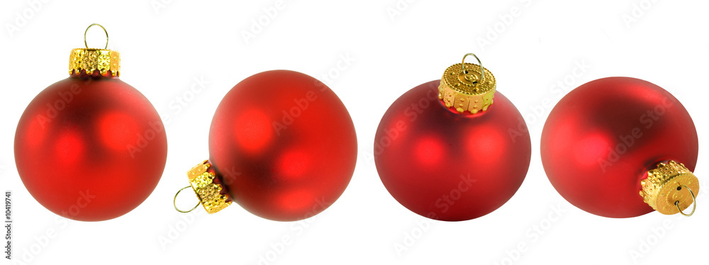 Red glass Christmas ornaments in different positions. Red glass Christmas ornaments in different positions.