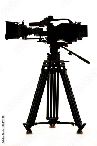 Professional digital video camera on a white background.