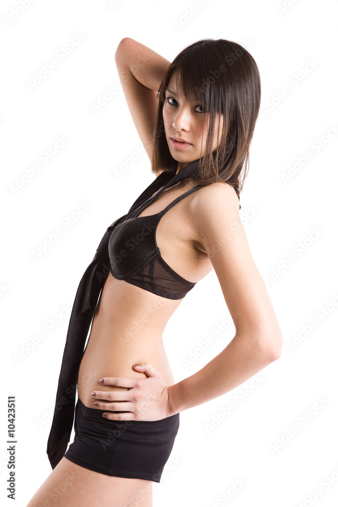 A beautiful sexy asian girl in black lingerie Stock Photo | Adobe Stock