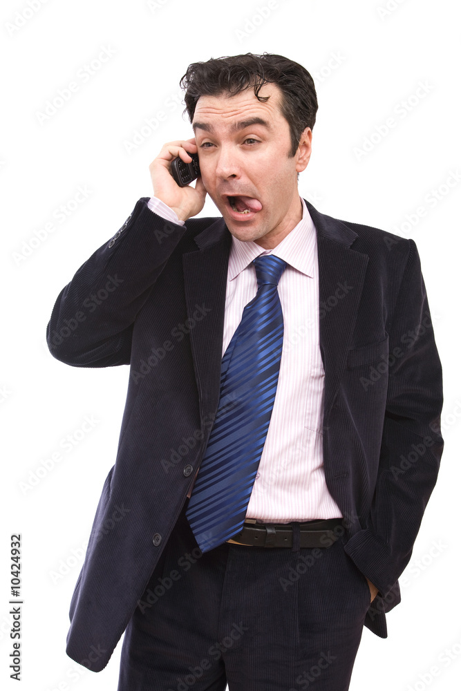 funny looking businessman talking on the cell phone funny looking businessman talking on the cell phone