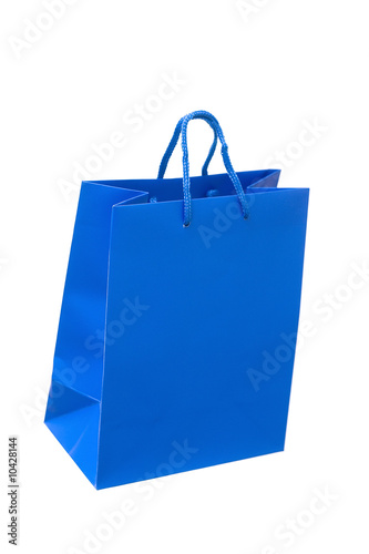 The dark blue package for purchases is isolated