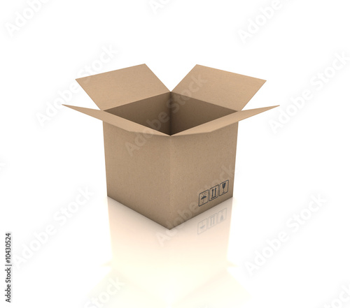 Open cardboard box. 3D generated image.