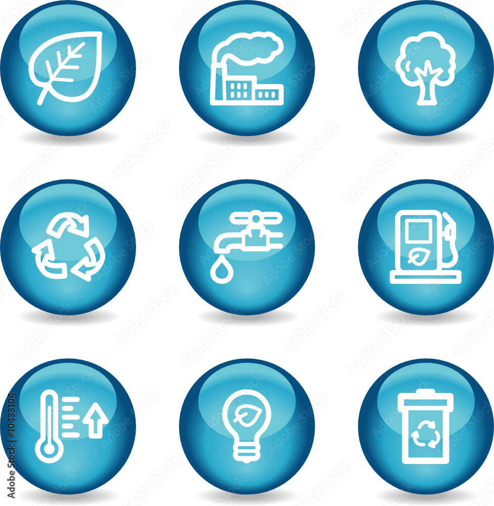 Eco web icons, blue glossy sphere series