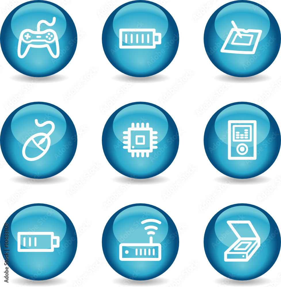 Electronics web icons, blue glossy sphere series set 2 Electronics web icons, blue glossy sphere series set 2