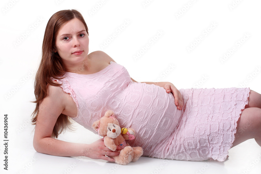 Big belly of a 32 weeks pregnant woman.