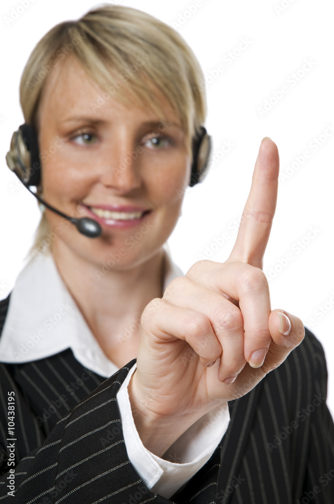 young blond woman with headset close up young blond woman with headset close up