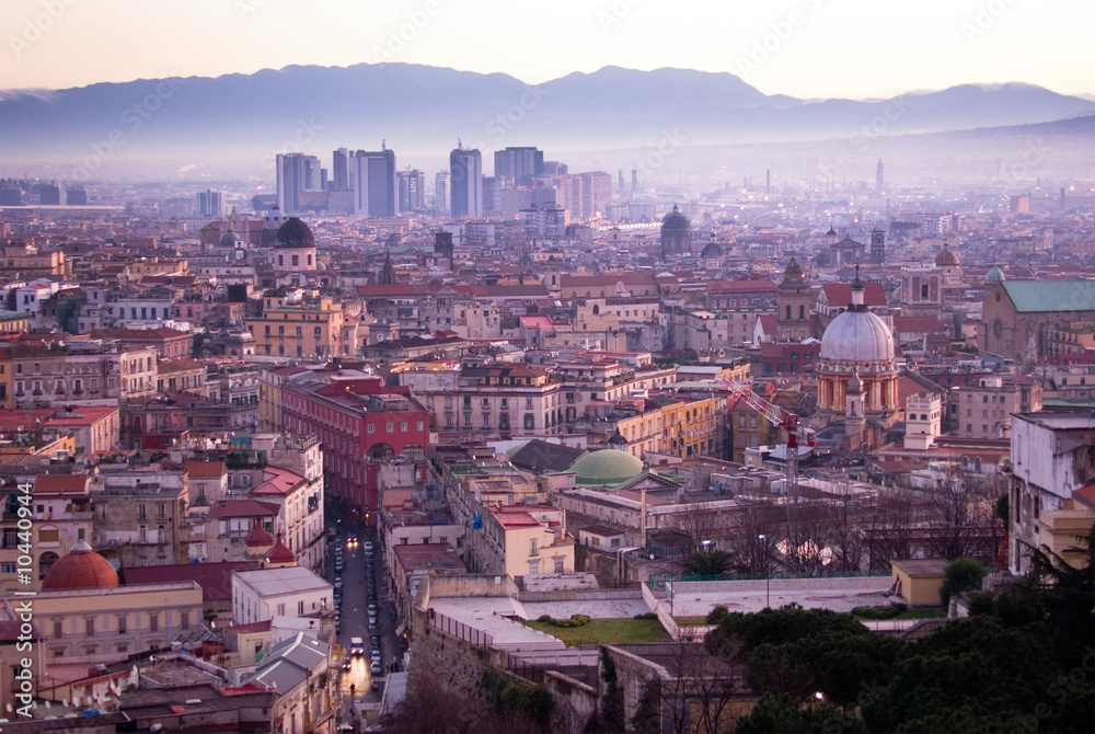 panorama on city Naples's at sunrise  photographed by Vomero