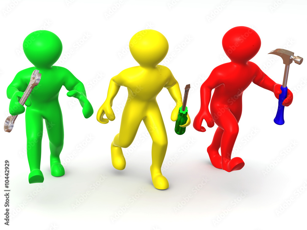 Three man with tools. Maintenance. 3d Three man with tools. Maintenance. 3d