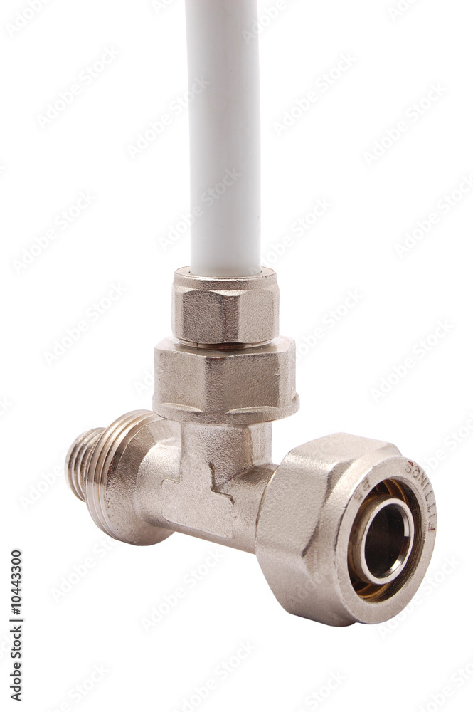 Various details for connection of water pipes isolated on white Various details for connection of water pipes isolated on white