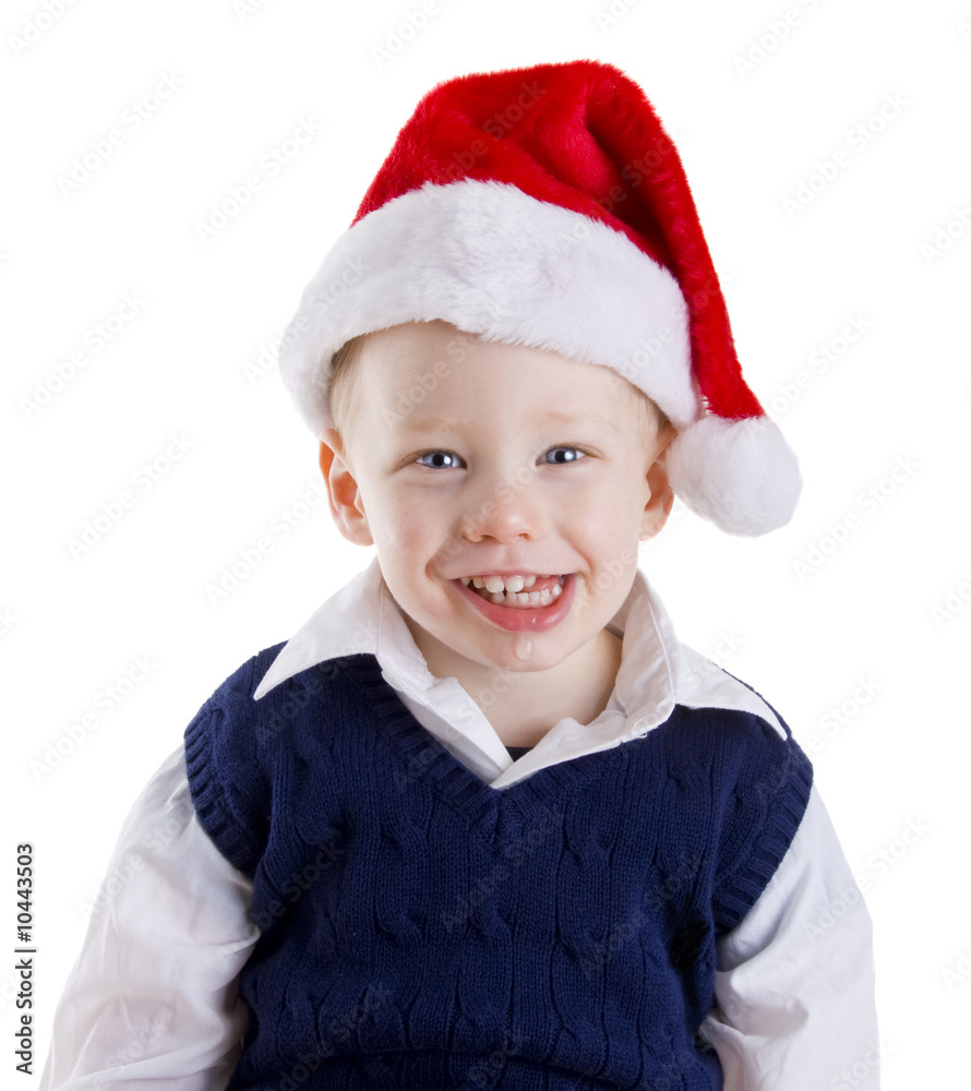 Handsome baby boy wearing a santa hat portrait Handsome baby boy wearing a santa hat portrait