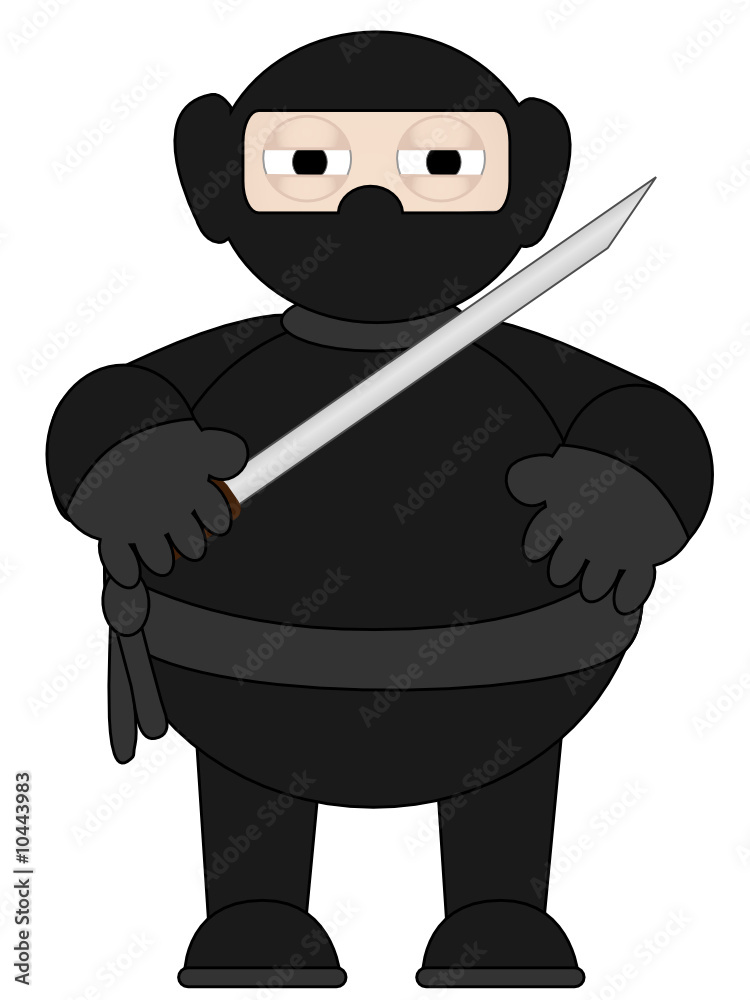 Obraz premium Cartoon Ninja with sword standing alone
