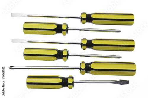 Arrangement of Screwdrivers on White Background